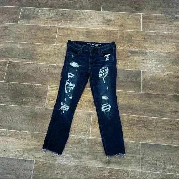 American Eagle AE Stretch Jean Jegging crop frayed end distressed 6R Style#:9782 - Picture 1 of 9